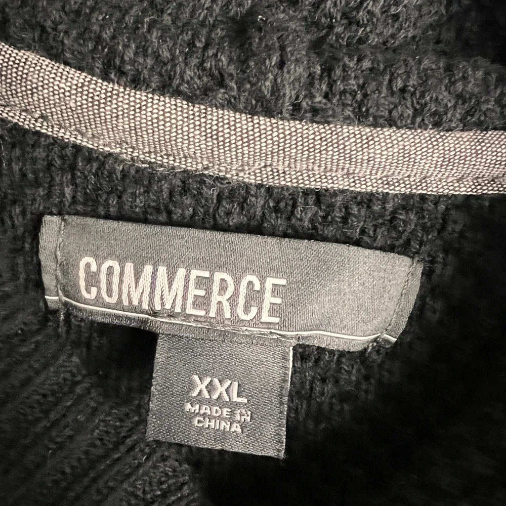 Commerce Mens XXL Black Hooded Knit Sweater Cotton Blend Pullover‎ Athleisure
